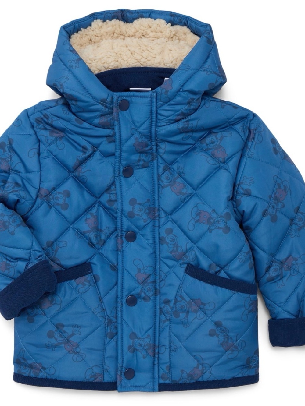 NWT Disney Mickey Mouse Blue Quilted Boys Hooded Jacket with Sherpa Lining 4T